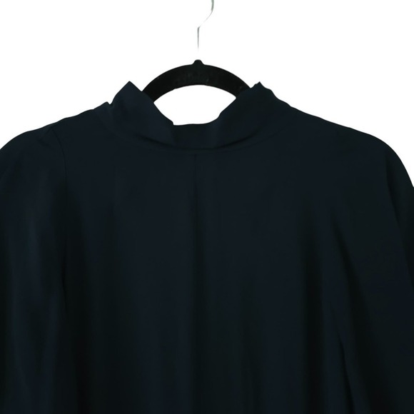 Lewit Womens Midi Dress 4 Dark Navy Blue Shift Short Sleeve Mock Neck Asymmetric - Picture 2 of 6